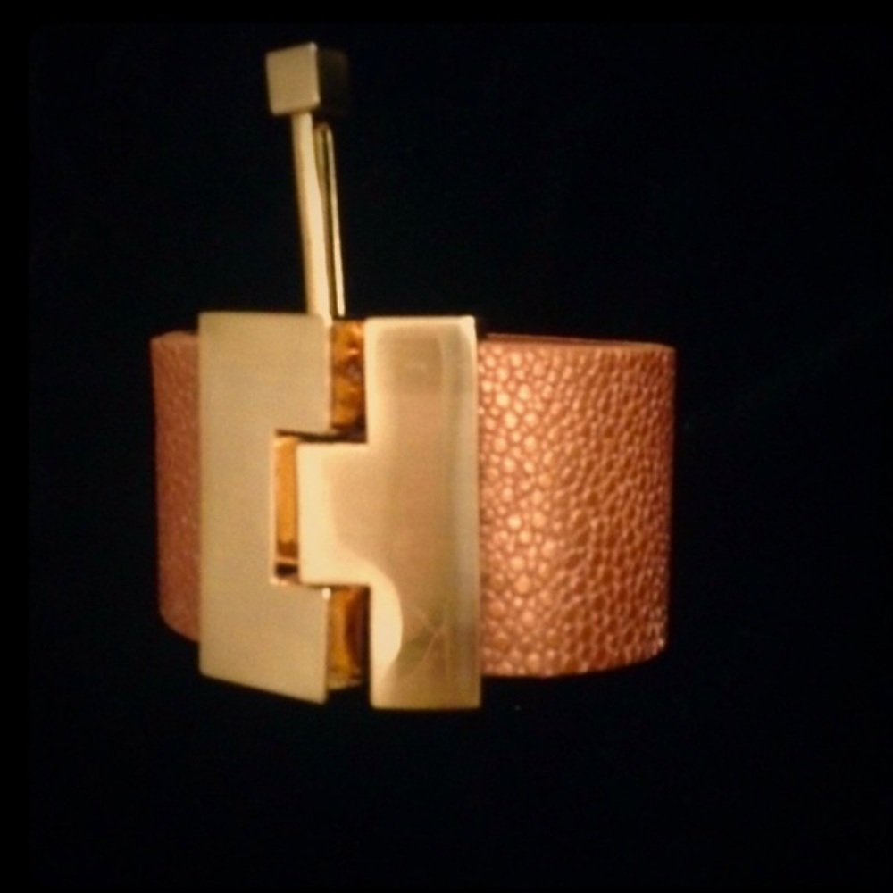 LeighElena Orange Leather Stingray Cuff Bracelet